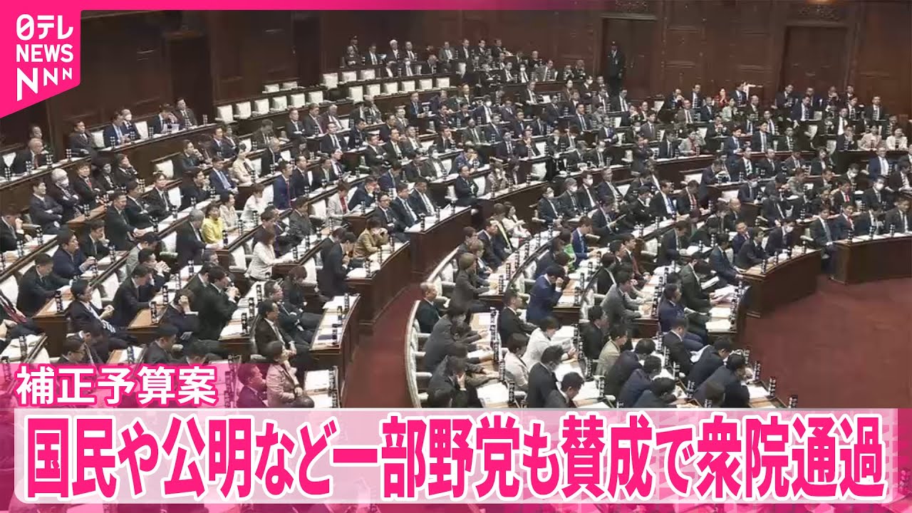 【今年度の補正予算案】国民民主党や公明党など一部野党も賛成  衆院通過