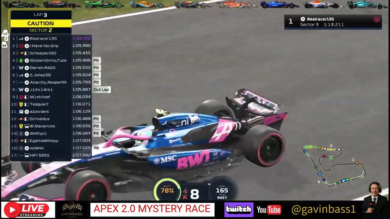 Apex 2 live F1 league Race Mystery track with Gavinbass1 on comms