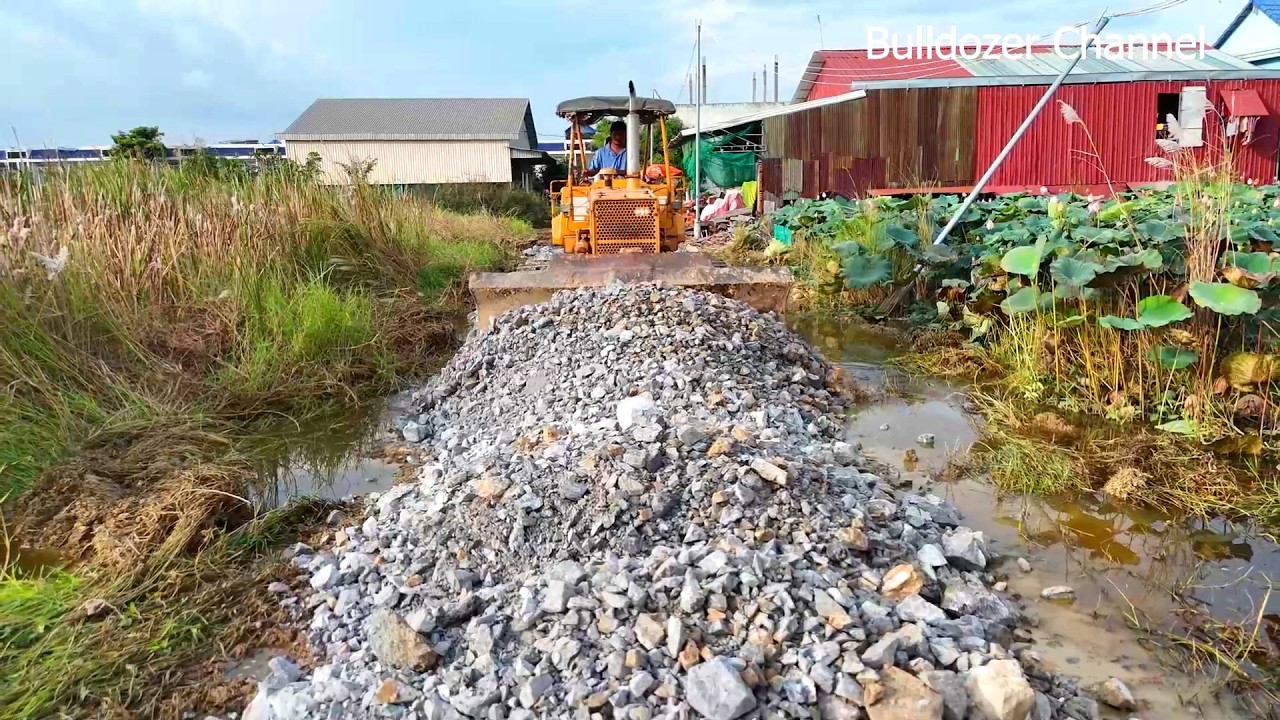 Amazing A Clean Project Landfill On Water Making Road Village by Bulldozer KOMATSU D31P With Truck