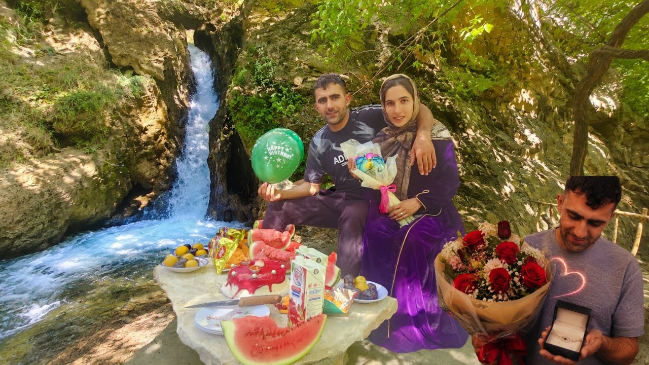 🎂 Arash's Secret Birthday Surprise for Fatemeh at a Hidden Waterfall! 💐❤️🌊