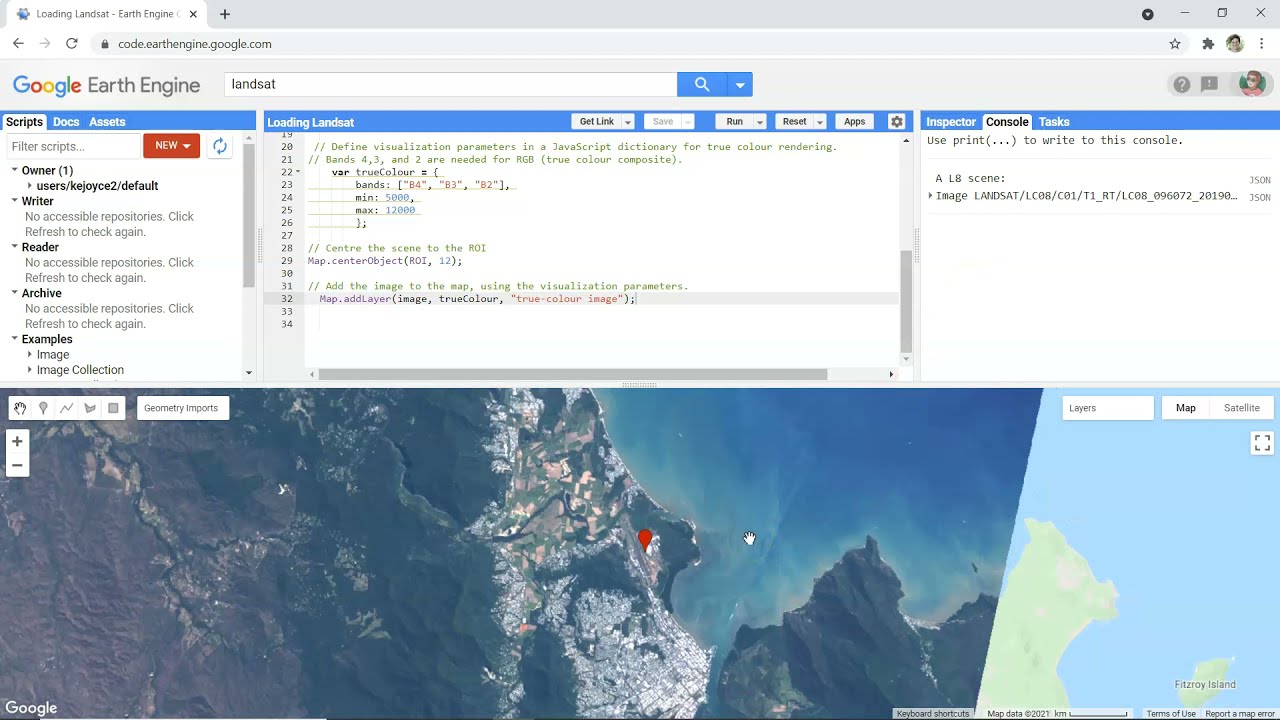 Loading Landsat 8 data into Google Earth Engine