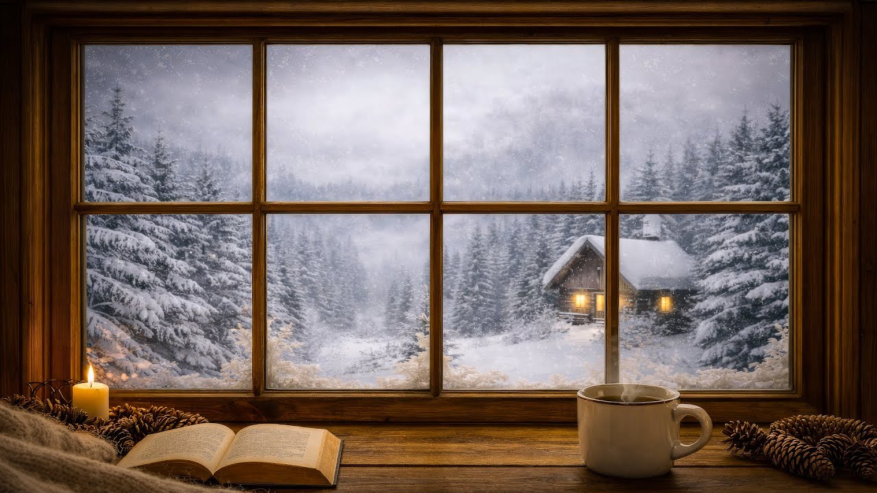 Cozy cottage in a snowfall ❄️ Calm Ambient Music (1 Hour)