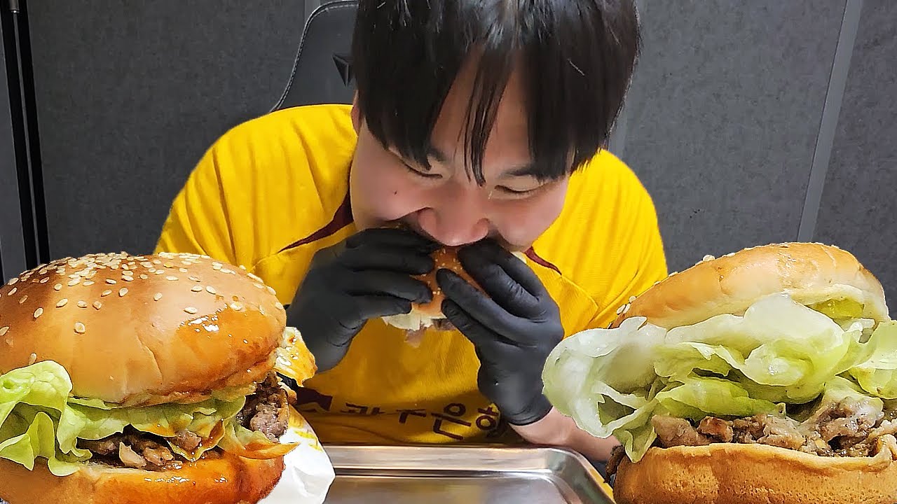 맘스터치 신박한 신메뉴! 대박 직화 불고기 버거, 불대박 직화 불고기 버거 먹방!! [ Burger Mukbang ]