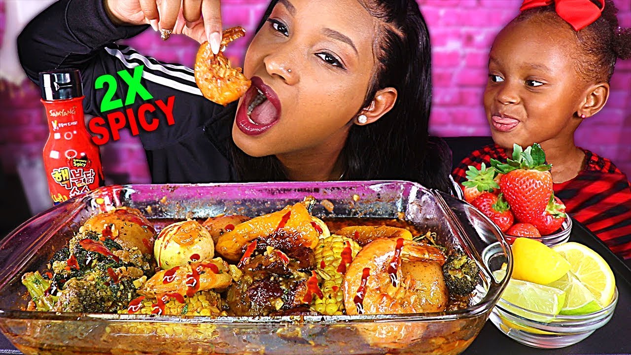 2X ОСТРАЯ ЦВЕТНАЯ КОРОБКА С МОРЕПРОДУКТАМИ (SEAFOOD BOIL MUKBANG) 먹방 | КОРОЛЕВА ЗВЕРЬ