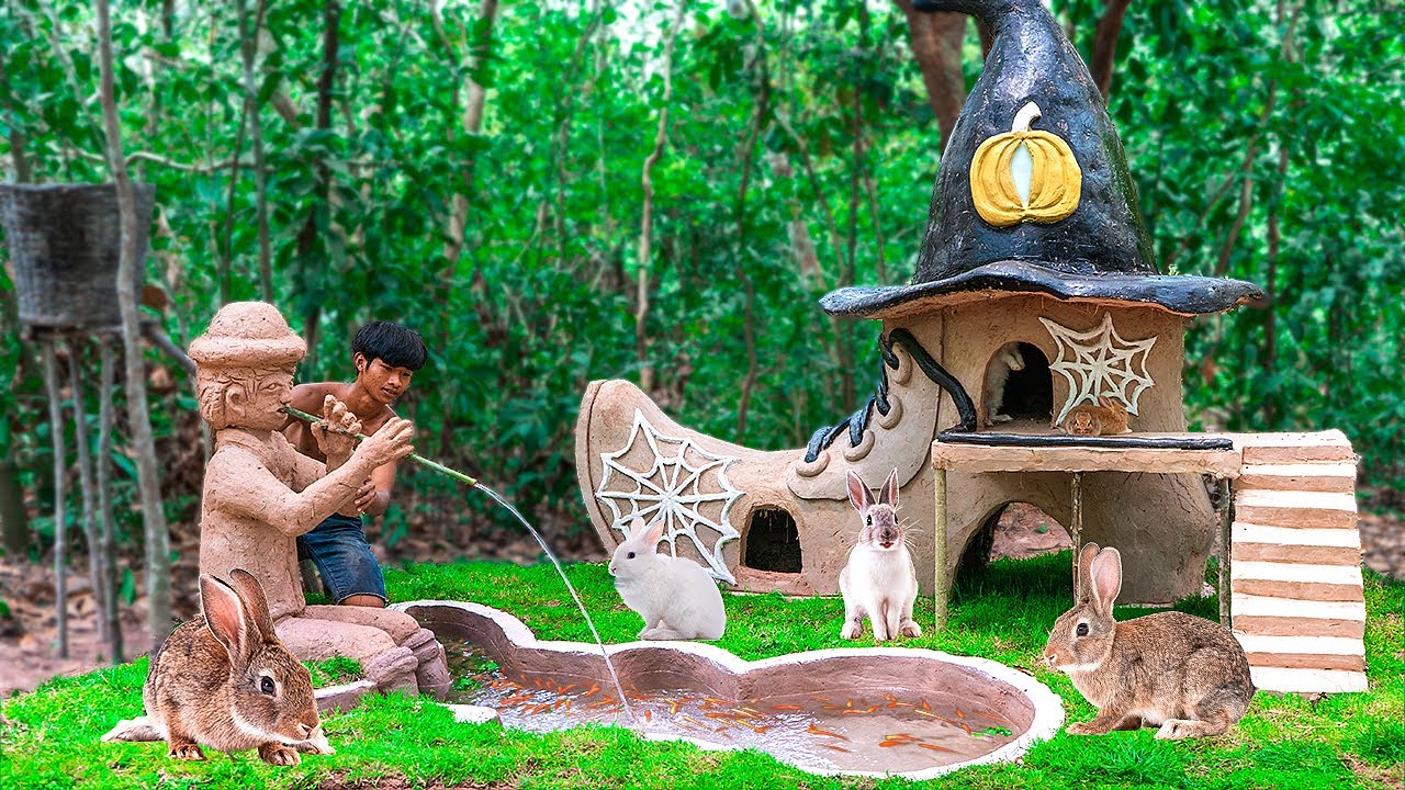 Rescue Rabbits Build Shoe Style House & Fish Pond Around Rabbit Shoe House