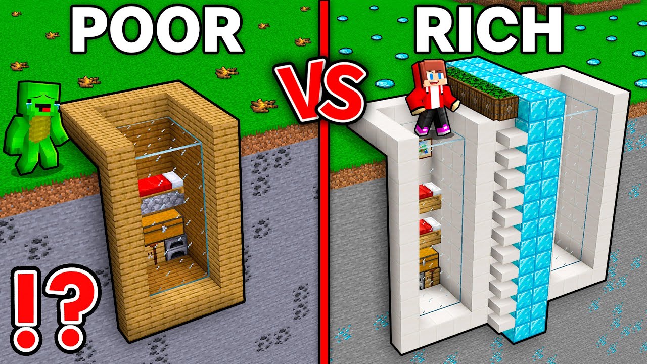 Mikey and JJ: POOR vs RICH Mountain Modern House in Minecraft Maizen !