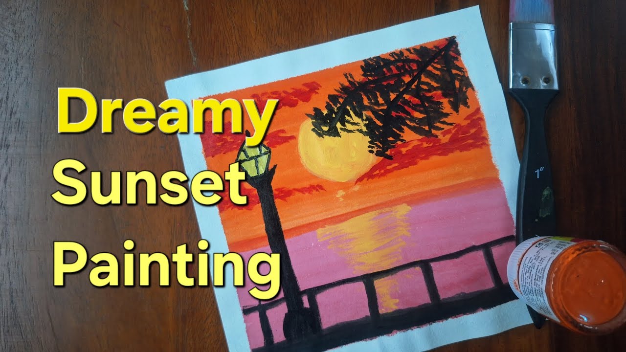 Sunset Lamp Post Acrylic Painting Tutorial 🌇 | Easy Landscape for Beginners