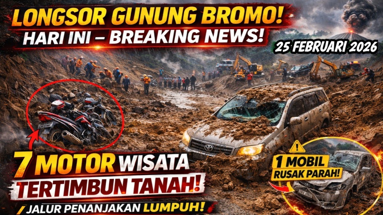 GUNUNG BROMO MENCEKAM‼️ 7 Motor Tertimbun Longsor, Pengunjung Berlarian!