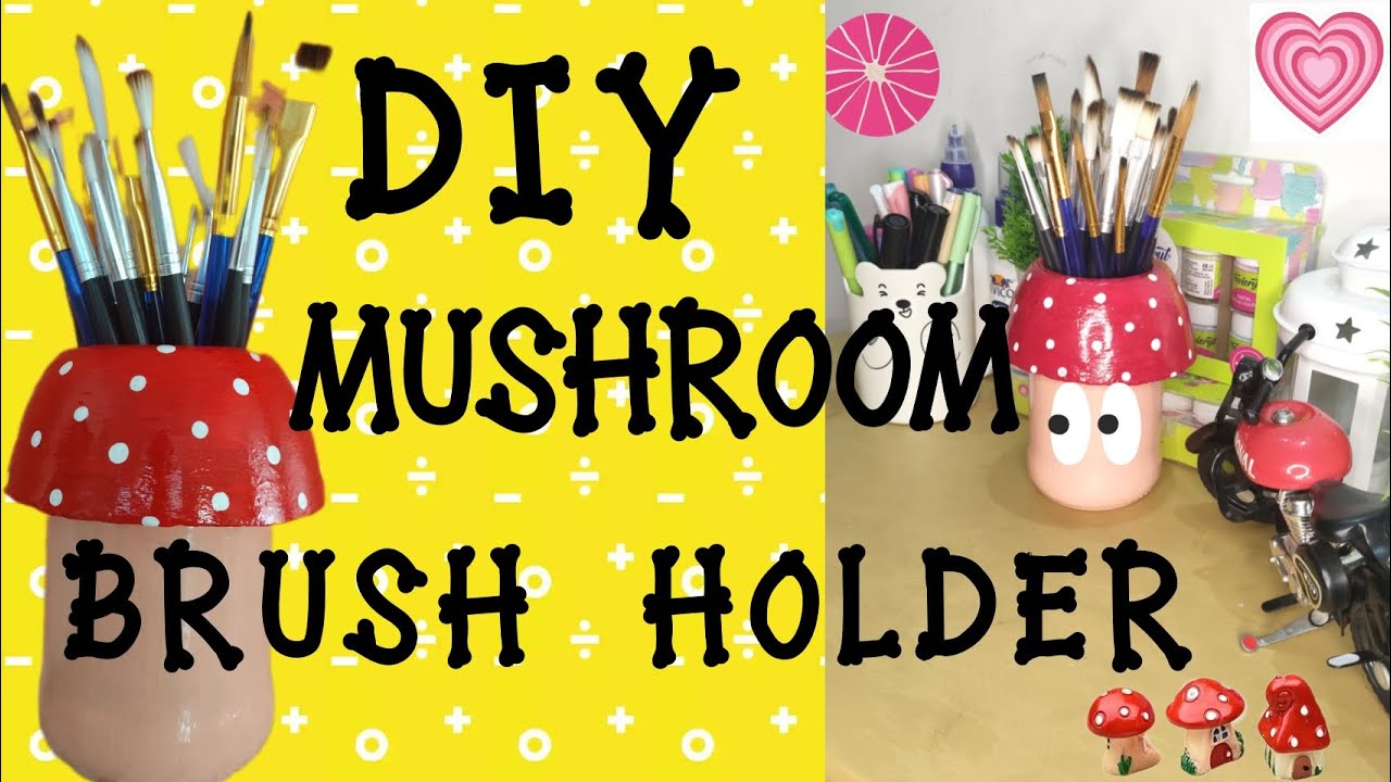 🍄DIY Mushroom Brush Holder 🖌️| Wallputty ideas | *Pinteresty* brush holder | Glass jar reuse #diy 