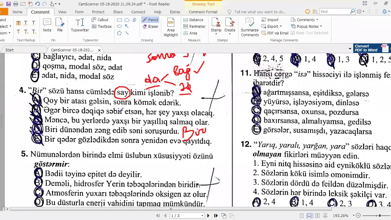 2019-cu il Qəbul sualları Azərbaycan dili