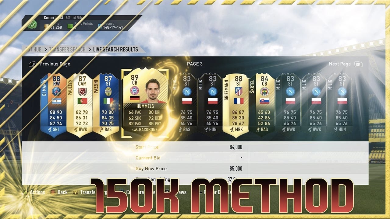 FIFA 17 - BEST 50-150K TRADING METHOD !!! - FIFA 17 HIGH BUDGET TRADING METHOD