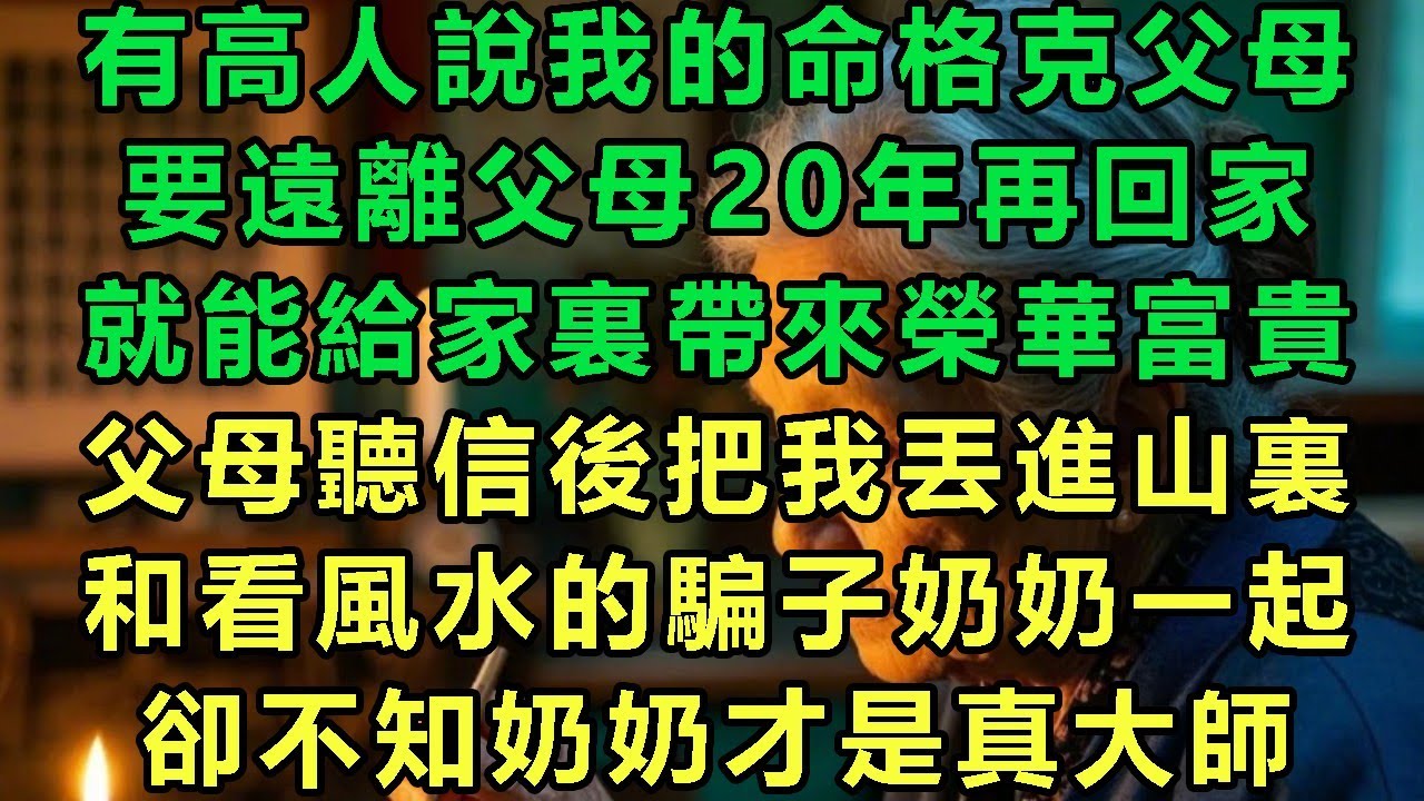 有高人說我的命格克父母，要遠離父母20年再回家，就能給家裏帶來榮華富貴，父母聽信後把我丟進山裏，和看風水的騙子奶奶一起，卻不知奶奶才是真大師#故事 #靈異故事 #情感故事 #完结文 #一口氣看完