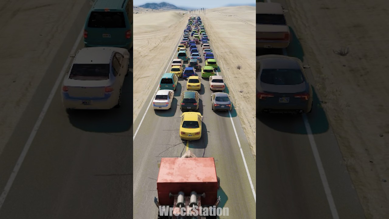 100-Car Traffic Jam: Truck Meltdown! 🤯 #shorts