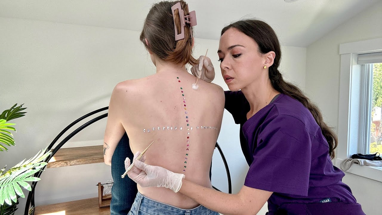 ASMR Back Exam | Spine Assessment + Gemstone Therapy, Back Tracing | [Real Person] Medical Role Play