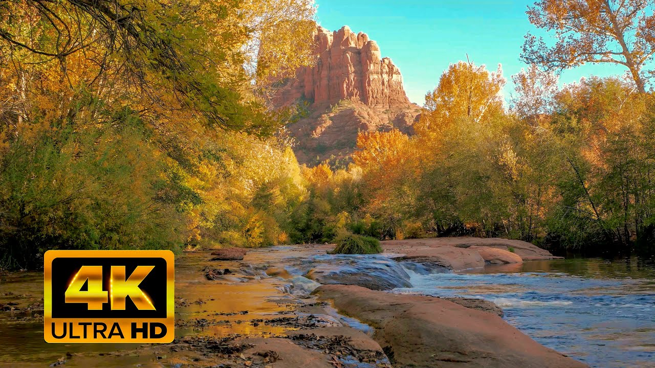 4K  1hr - Top-Rated Tourist Attractions in Sedona, Arizona- Oak Creek Canyon, Autumn Waterfall.