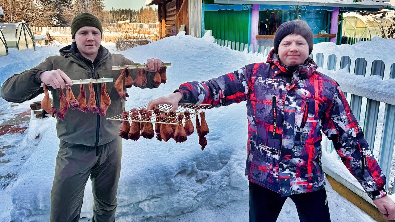 КОПЧЕНИЕ КУРИНЫХ НОЖЕК И КРЫЛЫШЕК. НОВЫЙ СНЕГОХОД ВАРЯГ 500 СЛОМАЛСЯ. РЫБАЛКА И ПРОВЕРКА КОРМУШКИ. 