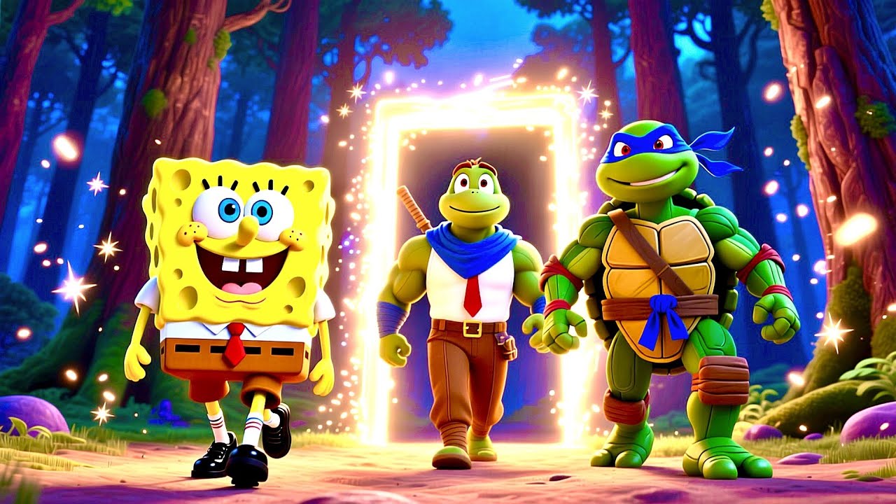 3 stories featuring SpongeBob and the jungle animals, along with Teenage Mutant Ninja Turtles Tarzan