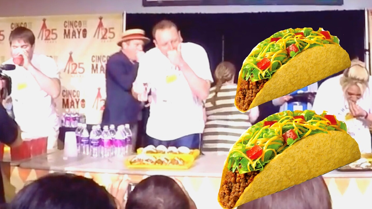 Joey Chestnut Breaks World Record Taco Eating 126 tacos in 8 min.