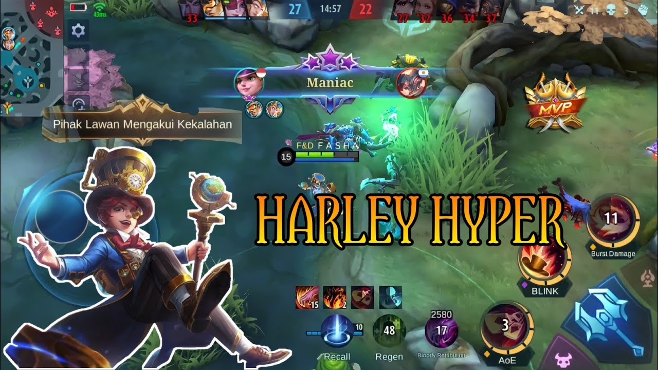 GAMEPLAY HARLEY HYPER CARRY 2022 MANIAC TIER LEGEND (TUTORIAL)