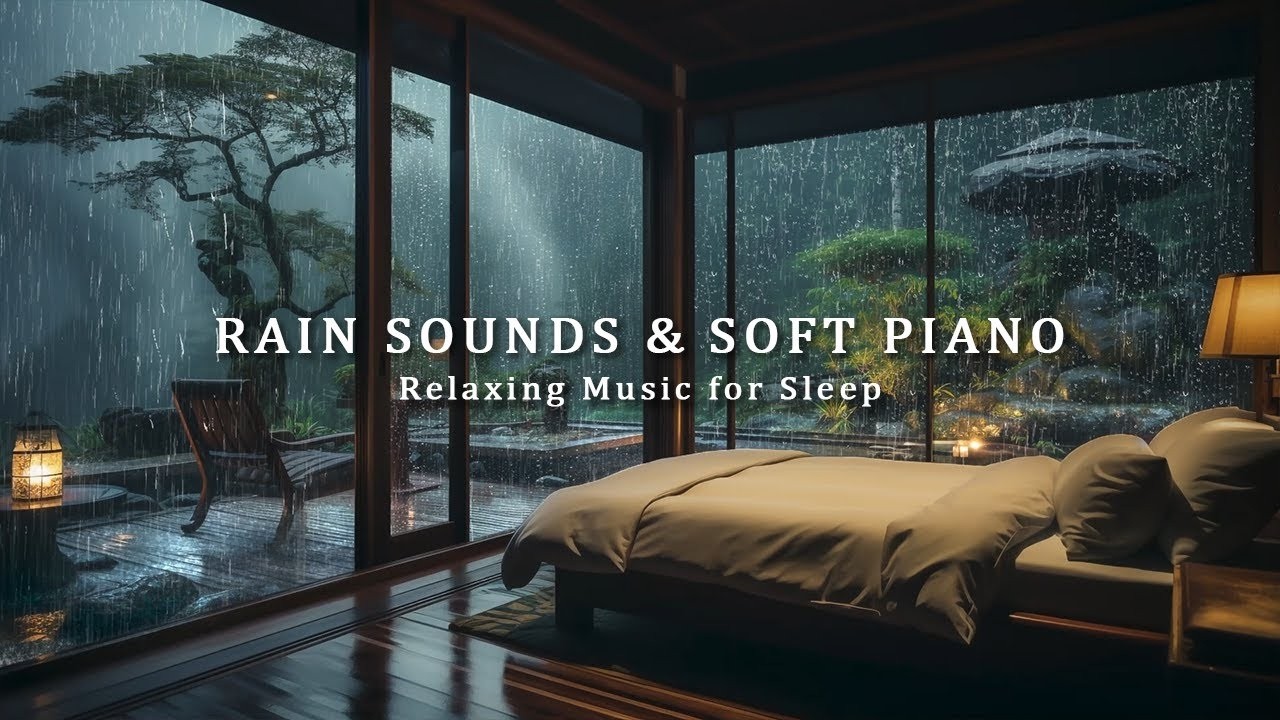 Stress Relief Music – Rainy Night Sounds with Soft Piano