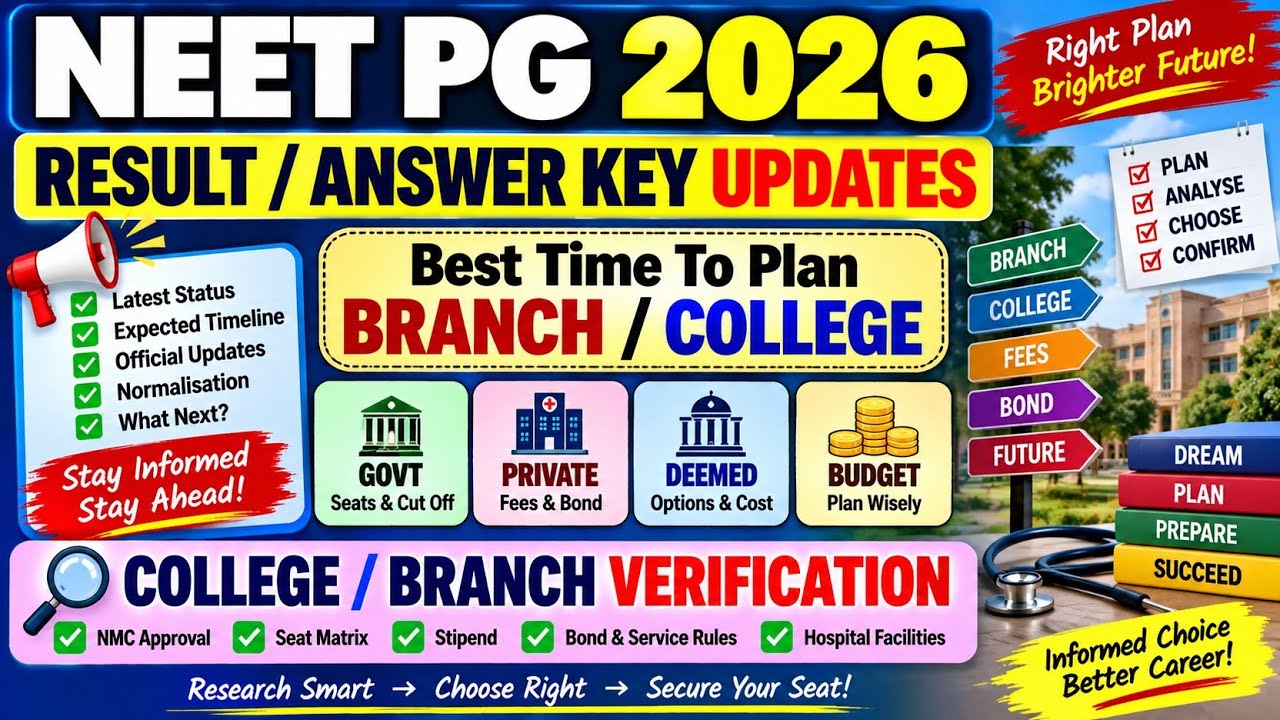 NEET PG 2026 Result/Answer Key Updates: Best Time To Plan Branches & Colleges#neetpg2026#nbems#mcc 