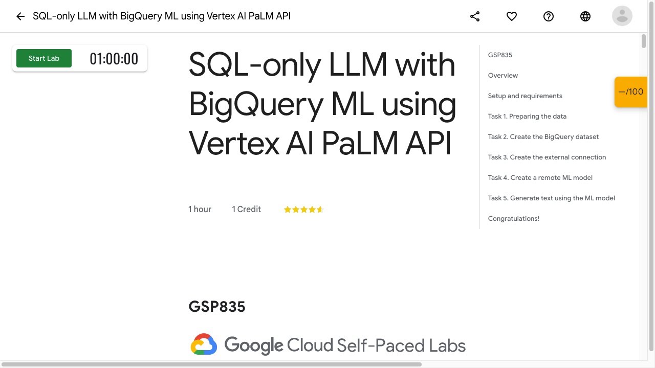 SQL only LLM with BigQuery ML using Vertex AI PaLM API GSP835