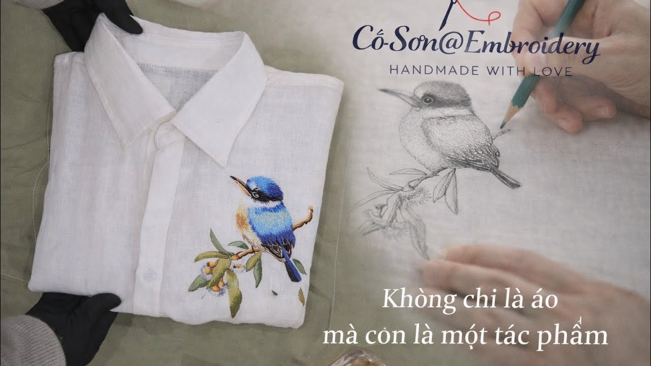 Thêu Chim và cành hoa trắng xám GUM BLOSSOM của tranh thêu Trish Burr 