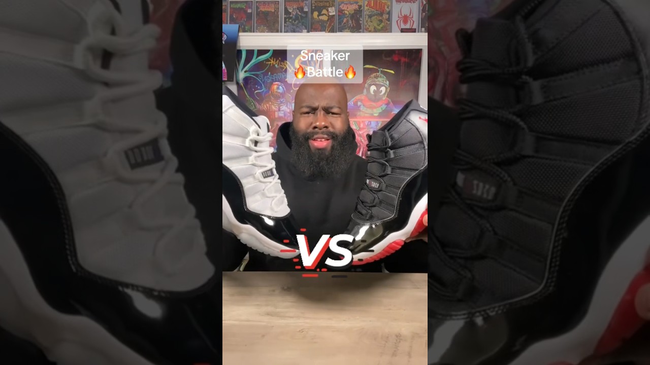 Sneaker Battle Jordan 11 Concord VS Jordan 11 Playoffs Bred #jordan11 #sneakerhead #shorts #jordans