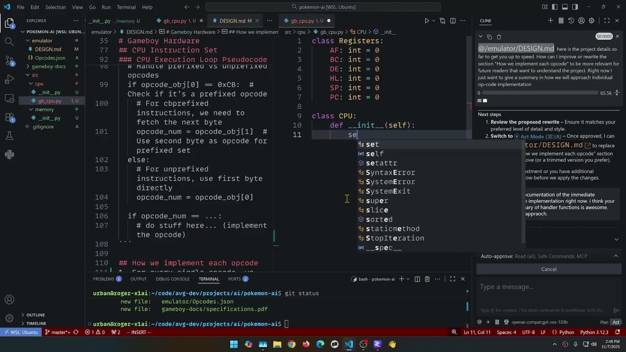 Local LLM Coding - GameboyAI - Basic CPU and Memory