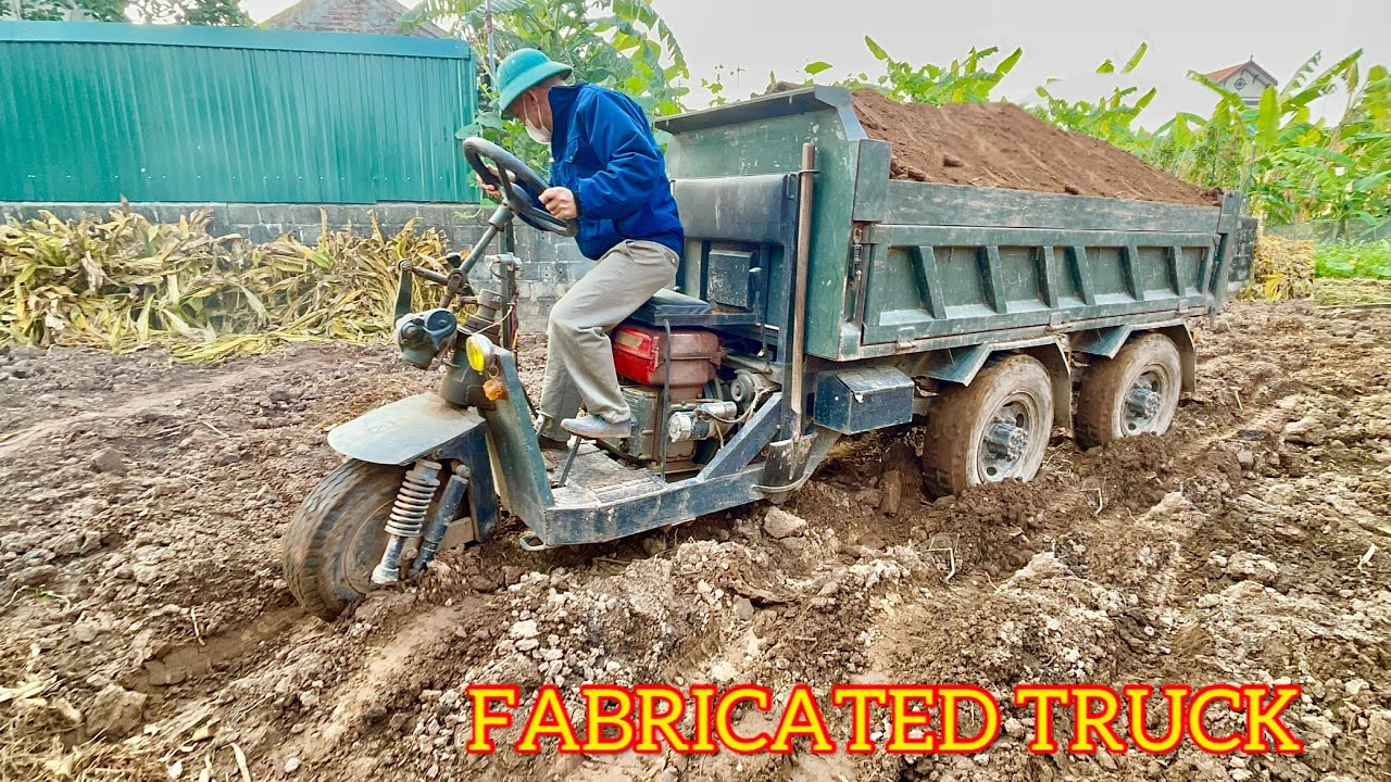 fabricated truck | Công nông chế chở 1,5 khối đất cực khoẻ máy nổ 24 ngựa | Máy xúc múc đất