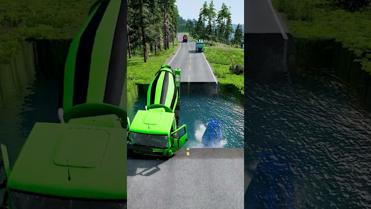 Mixer trucks vs water pit #70 #beamngdrive #mcqueenbeamng #cartransport  #beamng