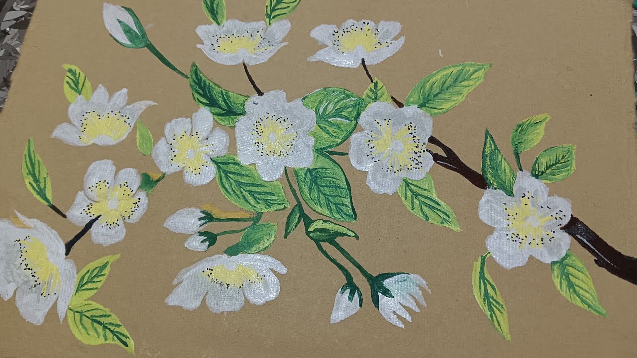 Water colour white flowers painting for beginners 