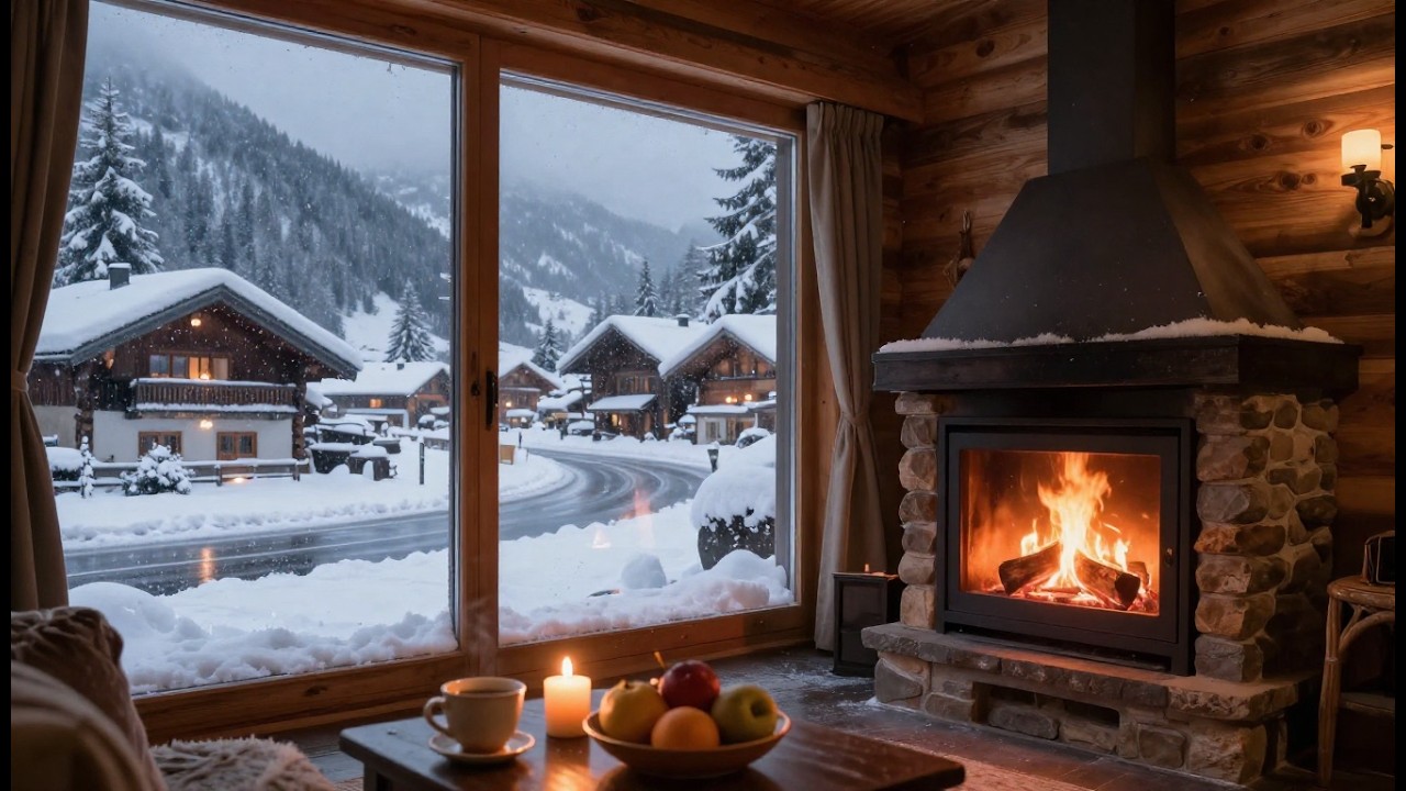 ❄️Calm Winter Café by the Fireplace , Relaxing Jazz Ambience & Crackling Fireplace for Focus & Study