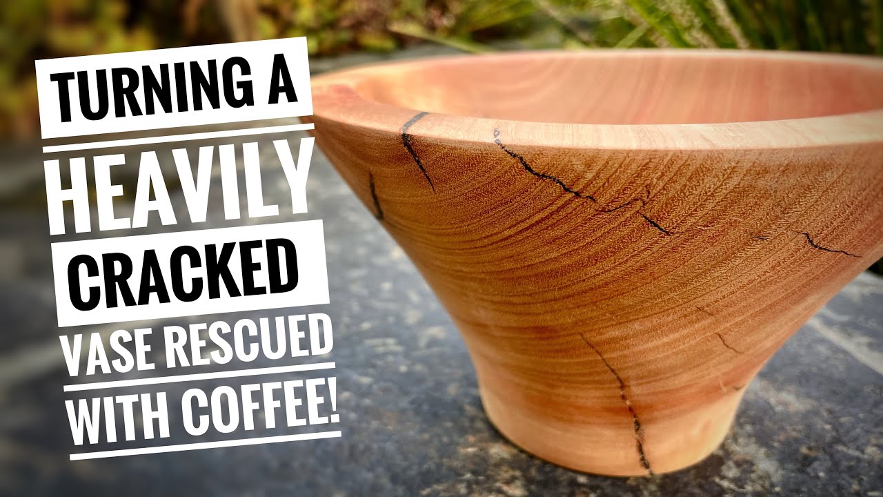 Wood Turning - A Heavily Cracked Vase Rescued with Coffee!