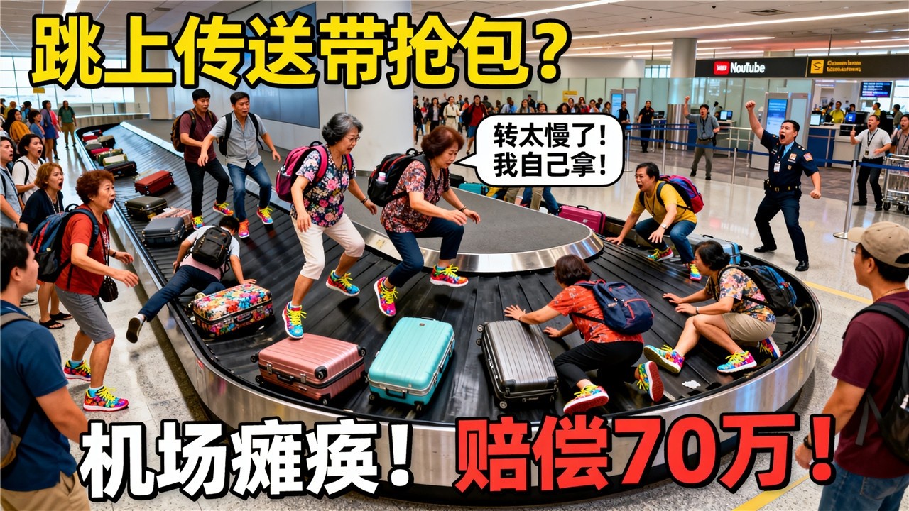 不就是拿个行李吗？中国大爷大妈团在纽约机场嫌太慢，竟集体跳上传送带！导致系统瘫痪18000人受影响！FBI重罪逮捕+全员遣返+赔偿70万美金！