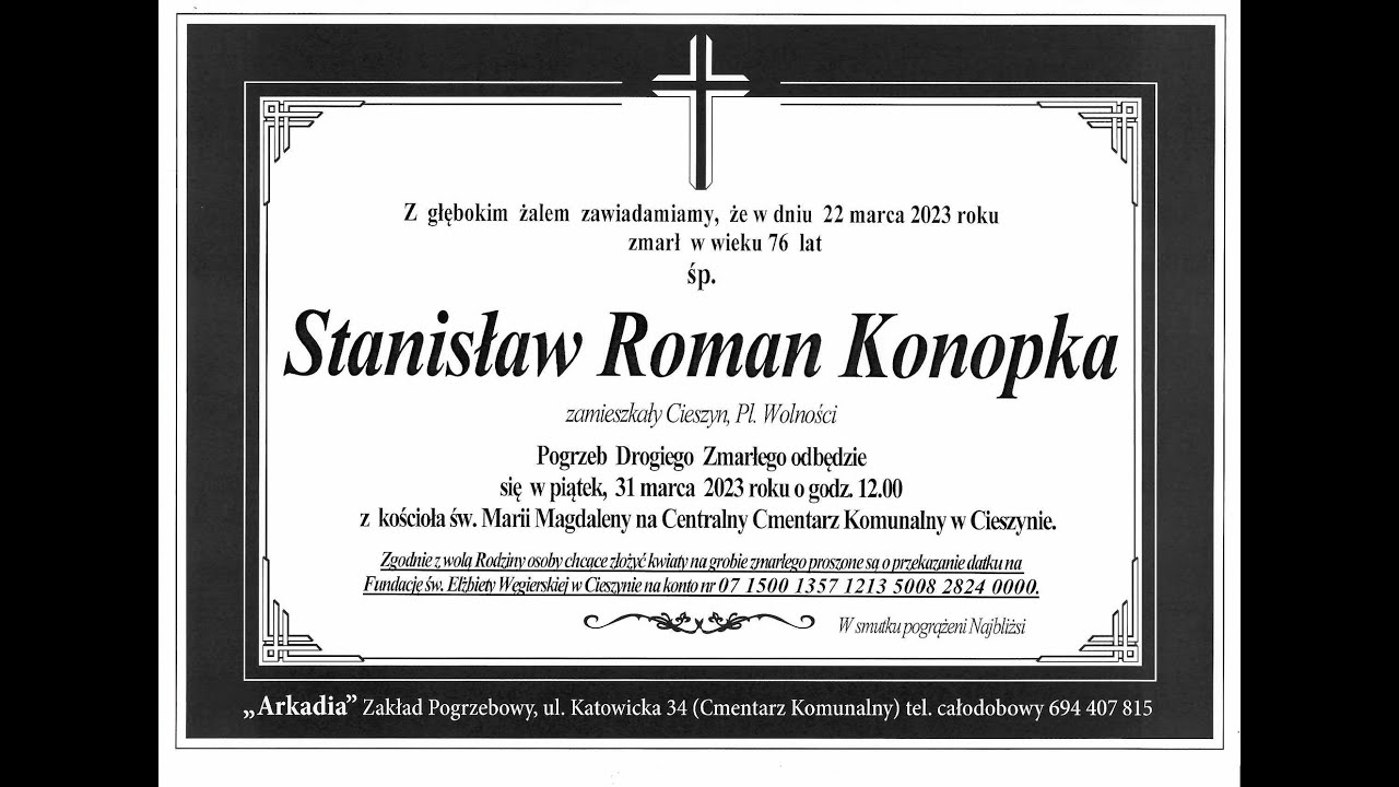 Cieszyn 31.03.202 Kościół pw. Św. Marii Magdaleny Uroczystość pogrzebowa śp. Stanisława KONOPKI