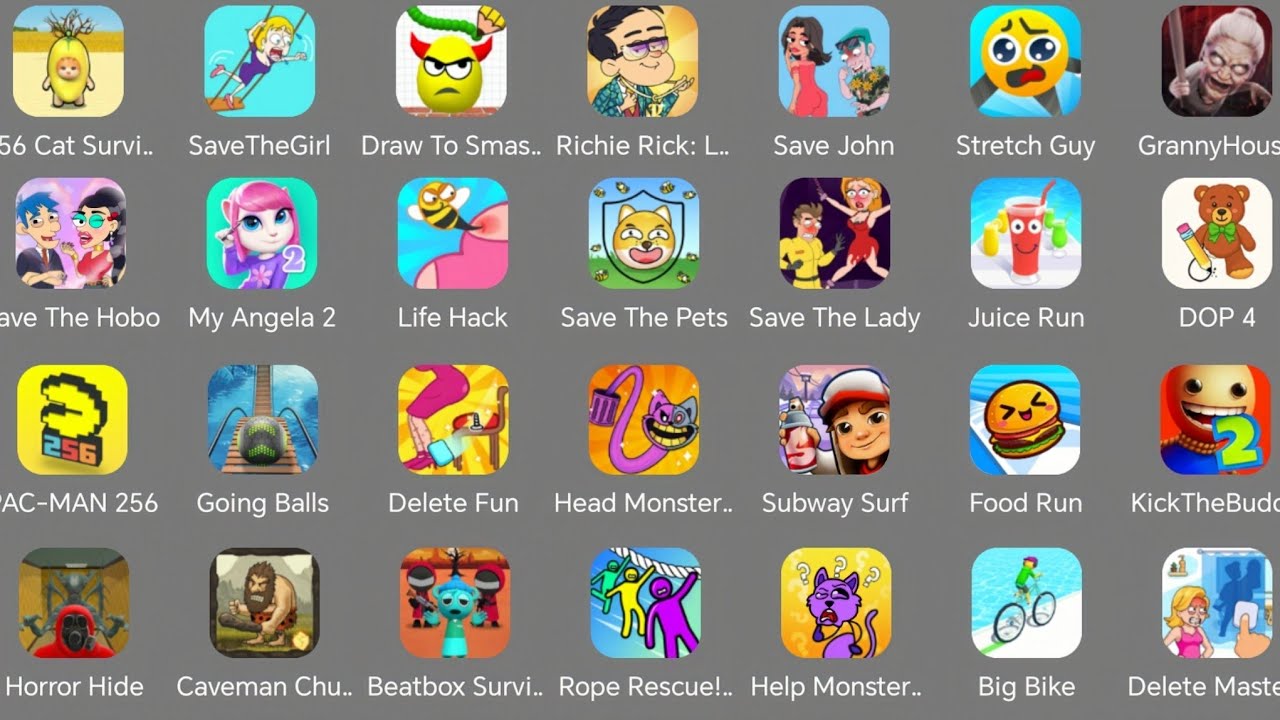 Spranky,Subway Surface,Kick the body,Going Ball,Draw to smash,Head Monster,Food Run,Roblox,DOP 4