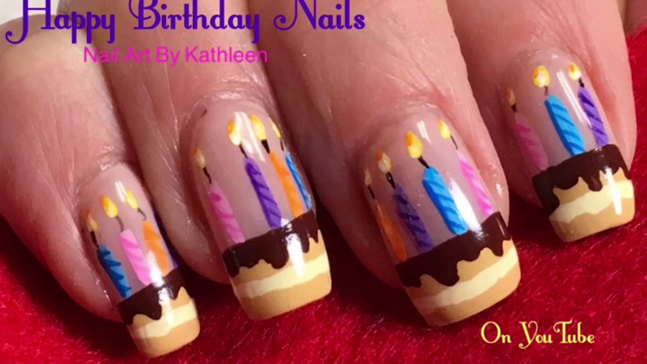 Birthday Nails - DIY Freehand Nail Art - Birthday Cake