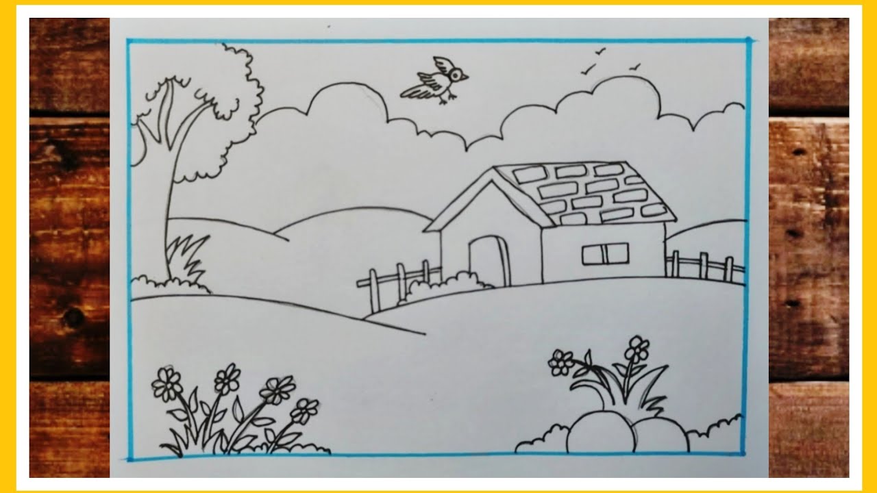 प्राकृतिक दृश्य का चित्र बनाना सीखें/How to draw easy scenery drawing of nature #naturescenery