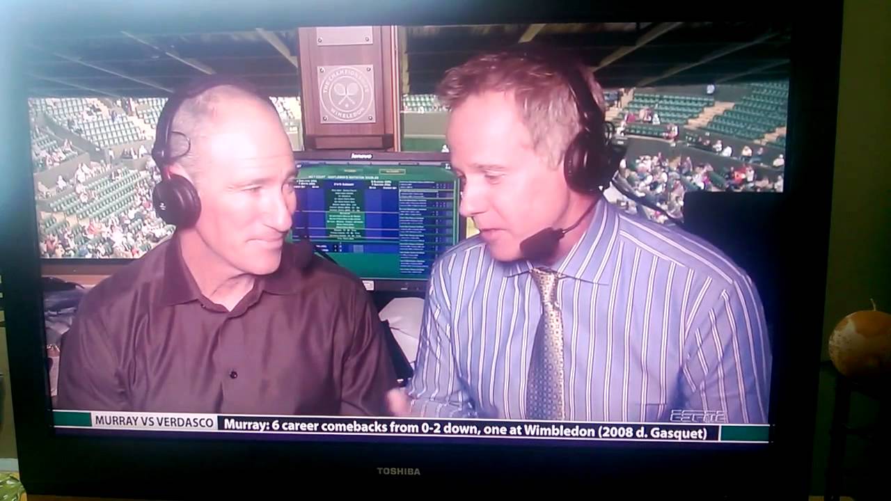 Patrick McEnroe, Brad Gilbert after Janowicz QF win. Jerzyk can't talk, overwhelmed with emotion