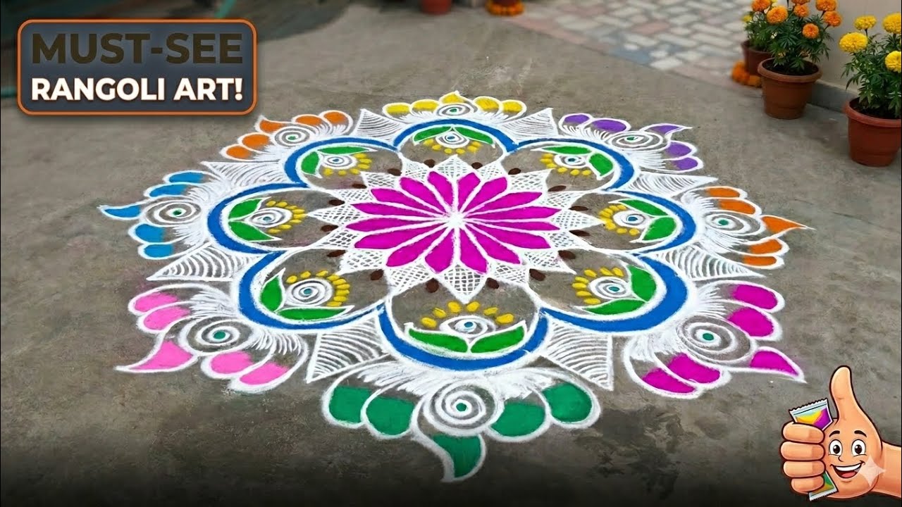 Grand Festival Special Rangoli with Vibrant Colors | Simple Traditional 🎨🎨🎨🏵️🌸🏵️🌸🏵️💐💐