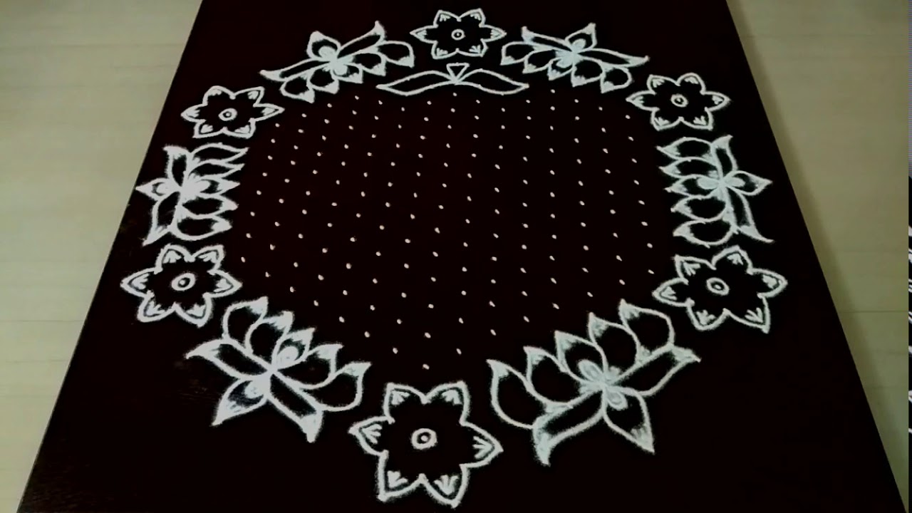 FLOWER RANGOLI DESIGNS WITH DOTS/Margazhi kolam/Easy muggulu designs/21 dots muggulu/Flower kolam