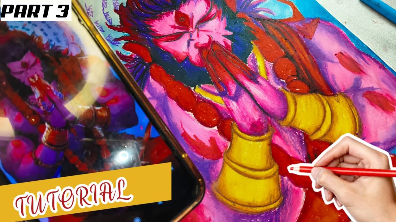 Hanuman Ji Drawing, Hanuman Jayanti Drawing, Oil Pastel Tutorial, Step By Step 😍 (Part 3)