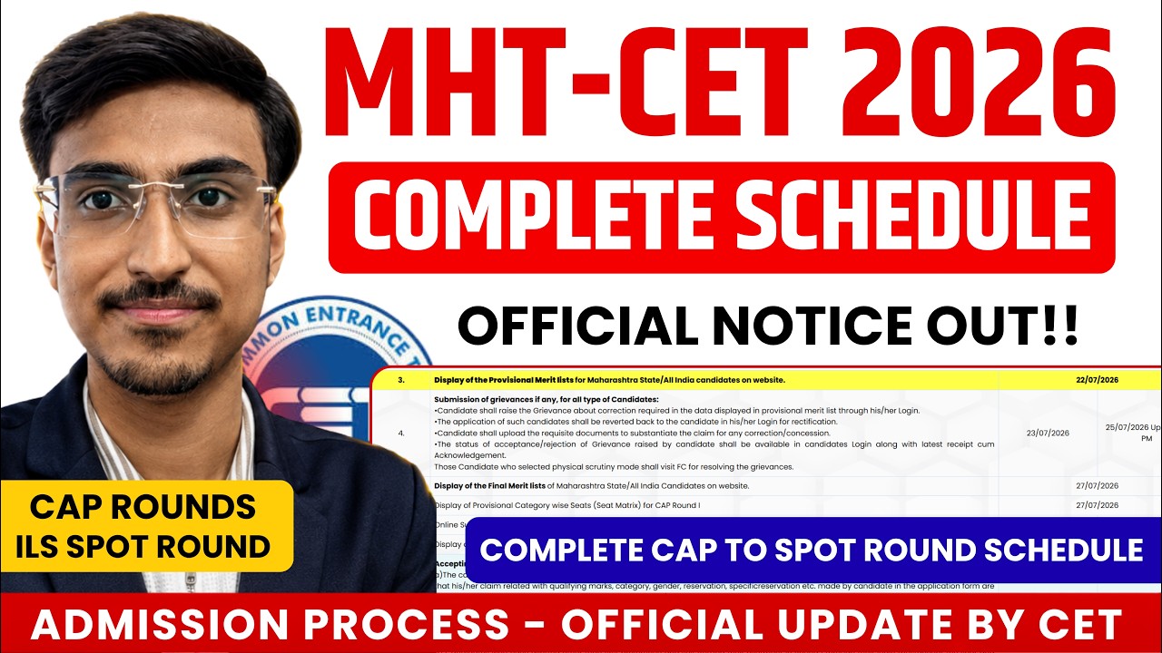 MHT CET 2026 Official Schedule Released 🔥 Complete CAP Round, ILS & Spot Round Dates