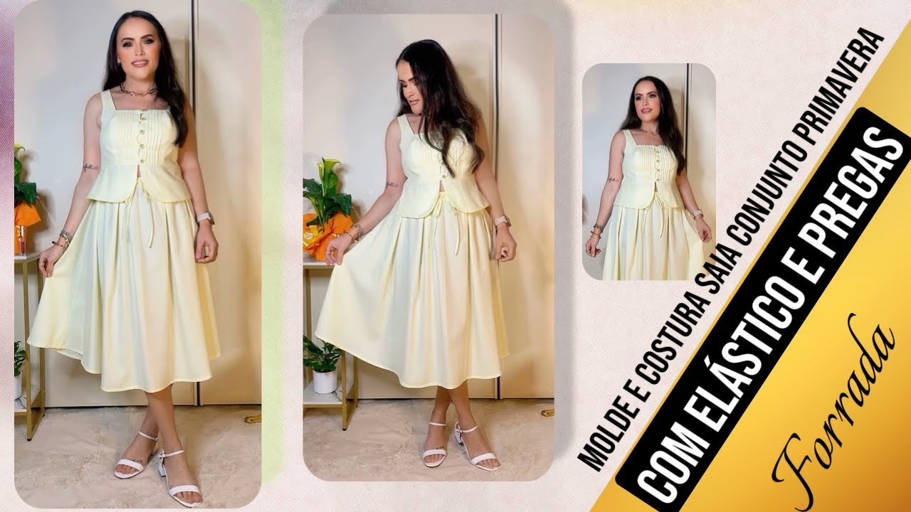 MODELAGEM E COSTURA SAIA SIMPLES COM PREGAS E ELASTICO (Conjunto Primavera)