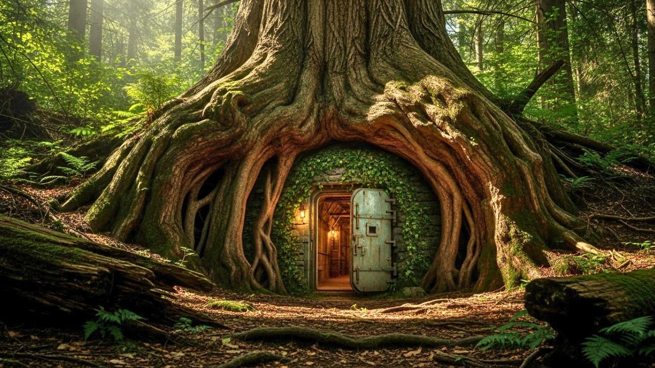 This Man Built a HIDDEN BUNKER Under a GIANT Ancient Tree 🌳  Jungle ASMR Build