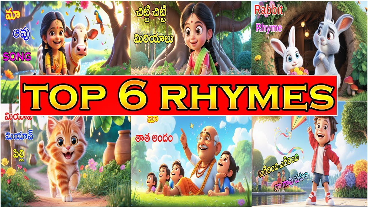 ⭐TOP 6 తెలుగు కిడ్స్ రైమ్స్ 🎵 Best Telugu Kids Songs | Chitti Miriyalu, Pilli, Rabbit, గాలి పటం