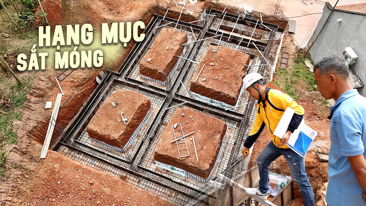 Thực tế đội ngũ giám sát Maxhome kiểm tra giai đoạn kết cấu móng cho gia chủ tại Bắc Giang