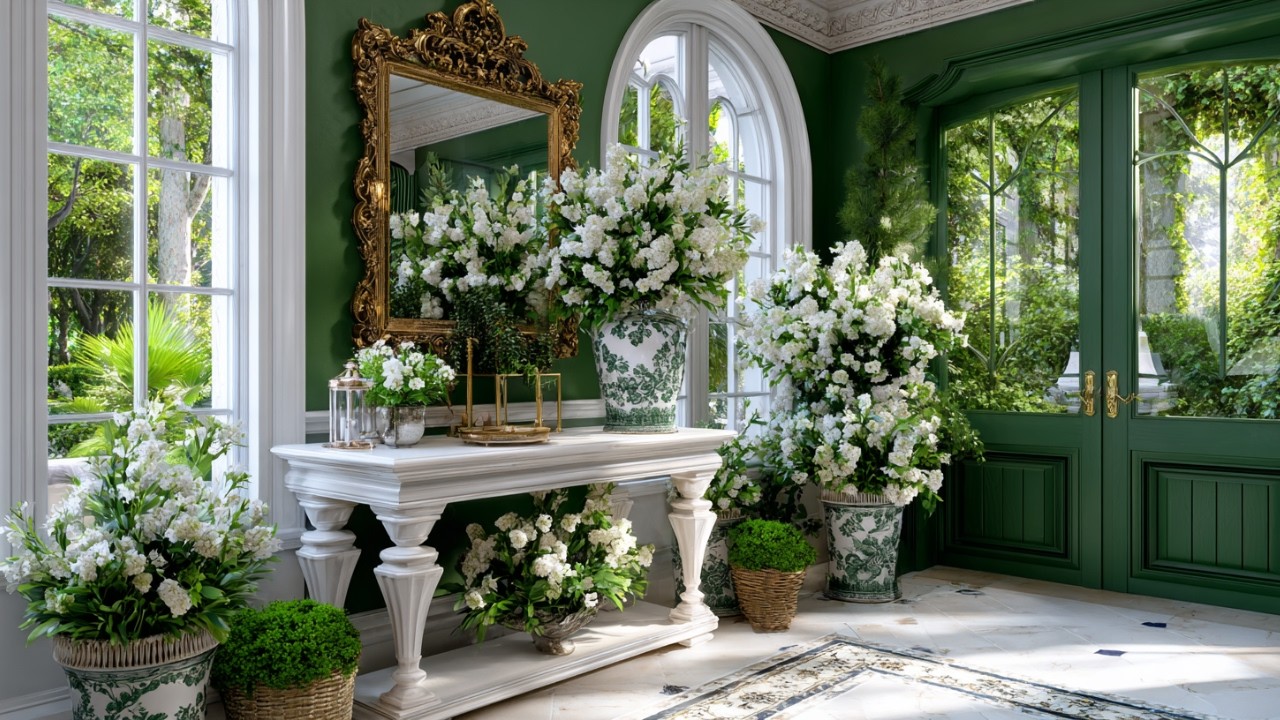 Martha Stewart Spring Home Decor 2026  Bold and Elegant Green & White Luxury Entryway Design