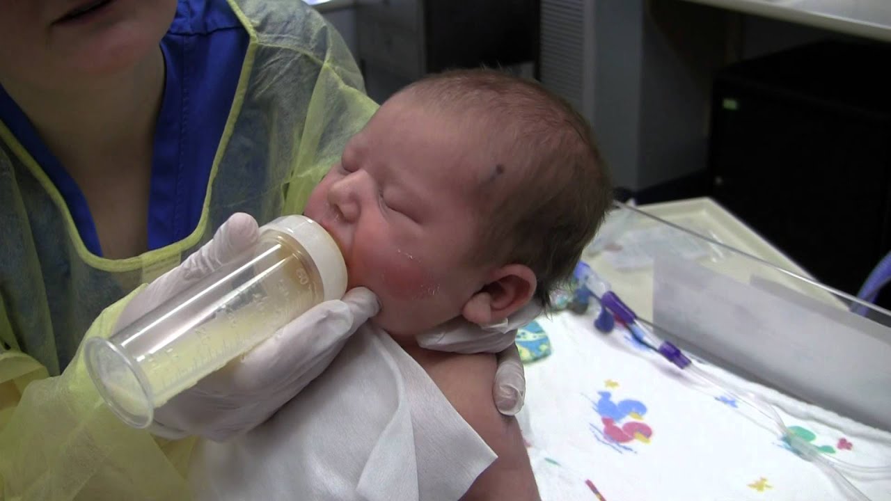 Ruby eats from the bottle for the first time.